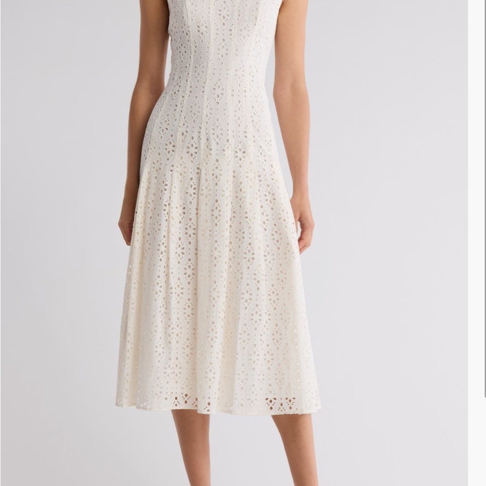Veronica Beard White Eyelet Midi Dress